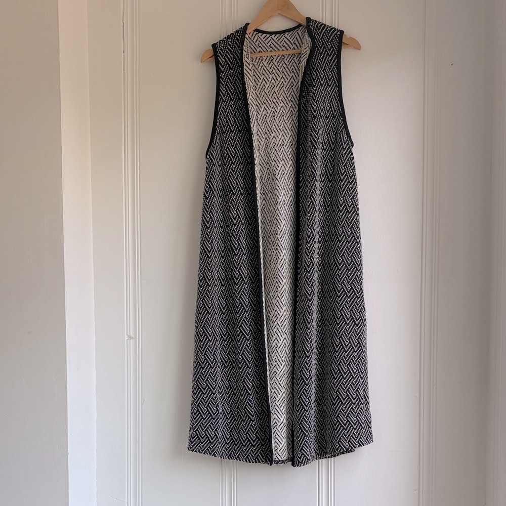 Vintage Knit Sleeveless Long Wrap Vest